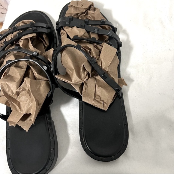 Women’s Chic Size 11 Black Strappy Casual Studded Slip On Sandals Everyday - Picture 7 of 8